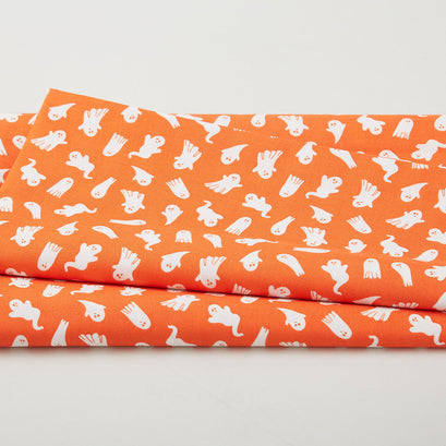 Black & Boo Favorites - Glow in the Dark Little Ghosts Orange 2 Yard Cut