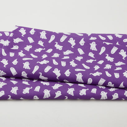 Black & Boo Favorites - Glow in the Dark Little Ghosts Purple 2 Yard Cut