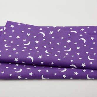 Black & Boo Favorites - Glow in the Dark Little Stars & Moons Purple 2 Yard Cut