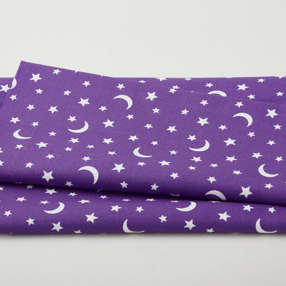 Black & Boo Favorites - Glow in the Dark Little Stars & Moons Purple 2 Yard Cut
