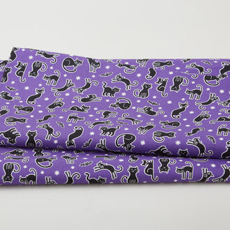 Black & Boo Favorites - Glow in the Dark Scaredy Cats Purple 2 Yard Cut