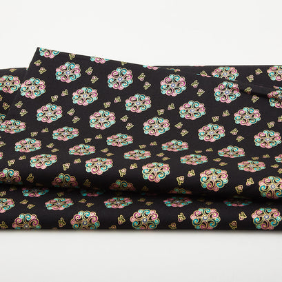 Shangri-La - Medallion Burst Metallic Black/Multi 2 Yard Cut