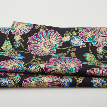 Shangri-La - Fanflower Metallic Black/Multi 2 Yard Cut