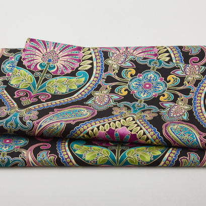 Shangri-La - Shangri-La Metallic Black/Multi 2 Yard Cut