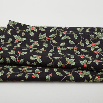 A Botanical Season - Holly and Berries Black 2 Yard Cut