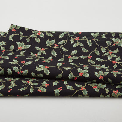 A Botanical Season - Holly and Berries Black 2 Yard Cut