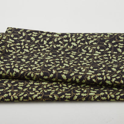 A Botanical Season - Golden Leaf Scroll Ebony 2 Yard Cut