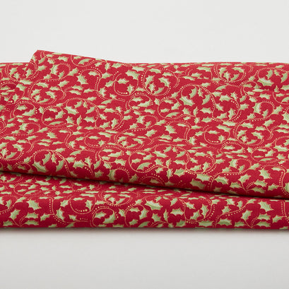 A Botanical Season - Golden Leaf Scroll Crimson 2 Yard Cut