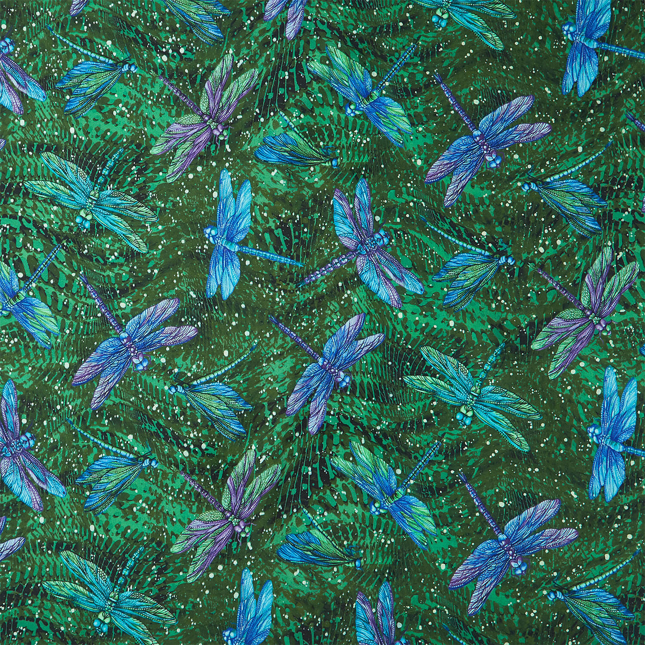 Dragonfly Wonder - Large Dragonfly Pine Digitally Printed Yardage