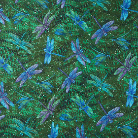 Dragonfly Wonder - Large Dragonfly Pine Digitally Printed Yardage