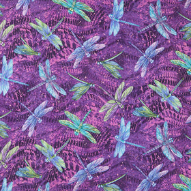 Dragonfly Wonder - Large Dragonfly Purple Digitally Printed Yardage