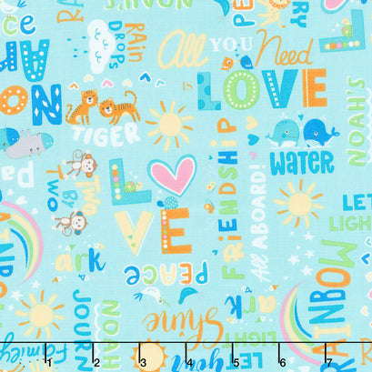 Noah's Journey - Two by Two Words Aqua Yardage