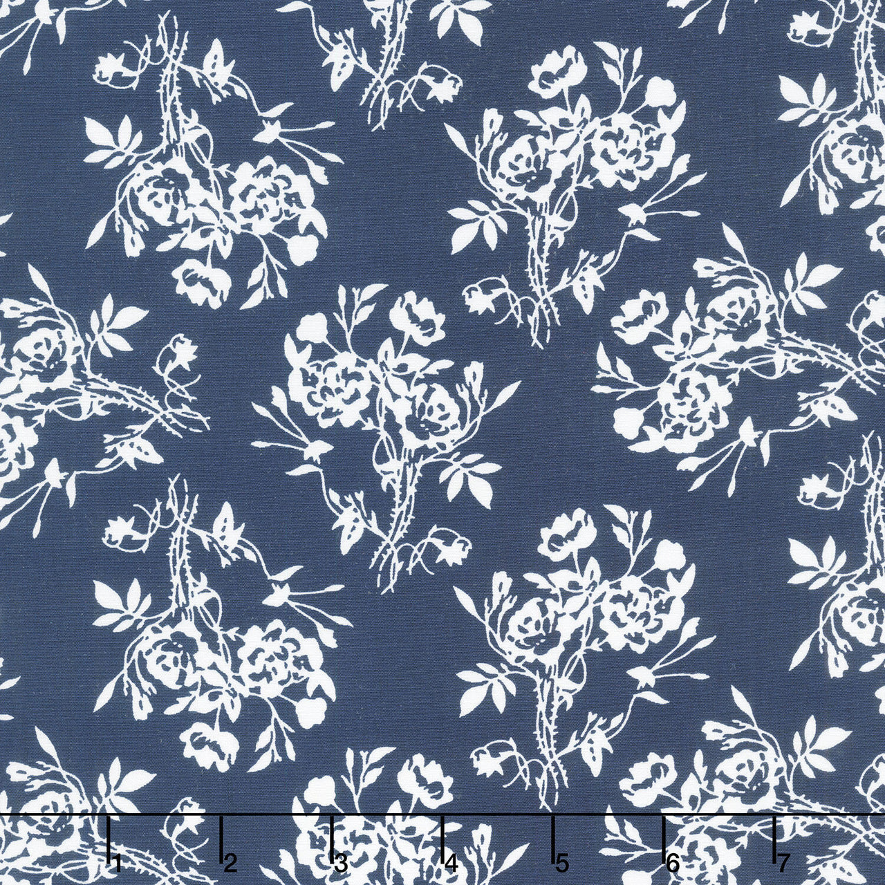 Blue Moon - Floral Vine Navy/White Yardage