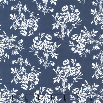 Blue Moon - Floral Vine Navy/White Yardage
