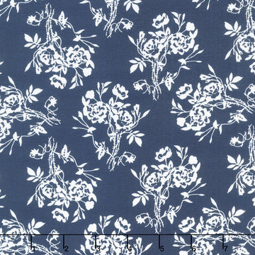 Blue Moon - Floral Vine Navy/White Yardage