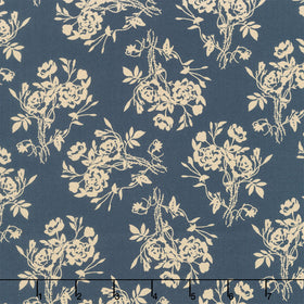 Blue Moon - Floral Vine Navy/Yellow Yardage