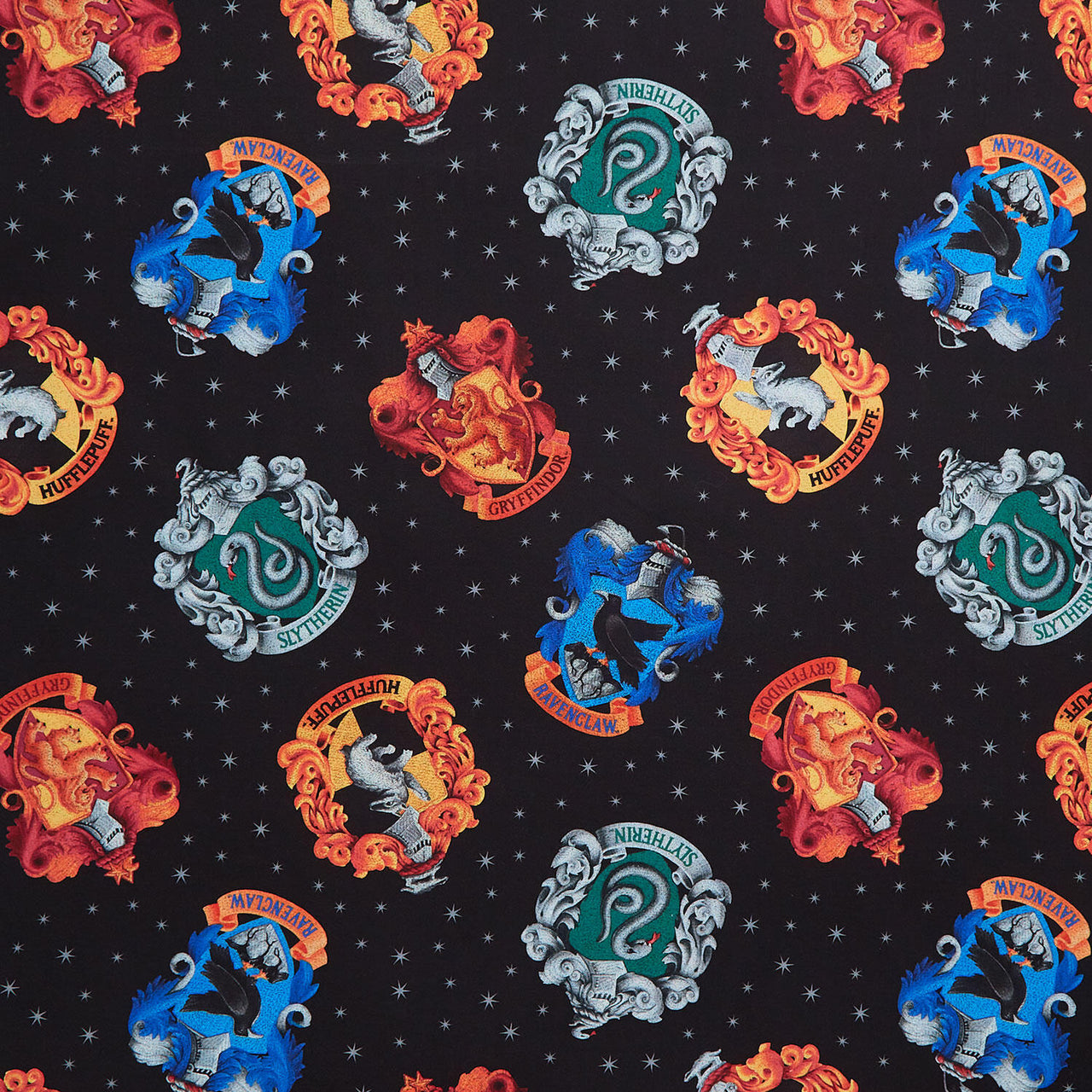Harry Potter - House Crests Black 108" Wide Backing