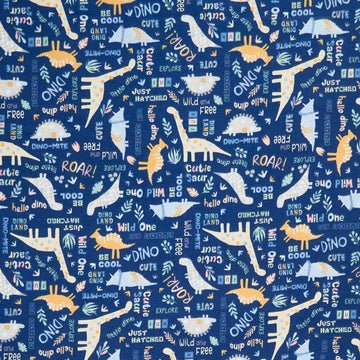 Baby Dino Comfort Flannel - Baby Dino Words Navy Yardage