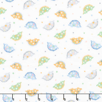 Baby Dino Comfort Flannel - Dino & Dots White Yardage