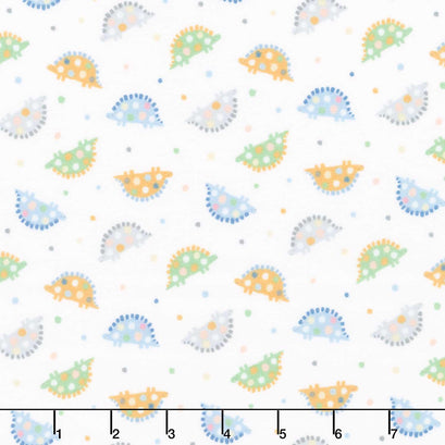 Baby Dino Comfort Flannel - Dino & Dots White Yardage