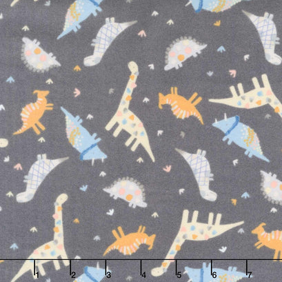 Baby Dino Comfort Flannel - Happy Dinosaurs Dark Gray Yardage