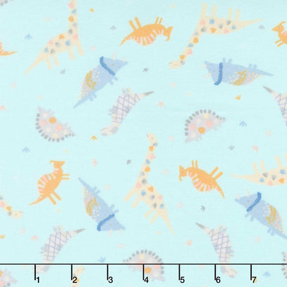 Baby Dino Comfort Flannel - Happy Dinosaurs Aqua Yardage