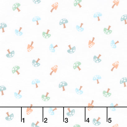 Cozy Forest Comfort Flannel - Forest Mushrooms White Yardage