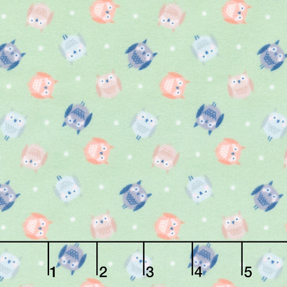 Cozy Forest Comfort Flannel - Cozy Owls Green Yardage