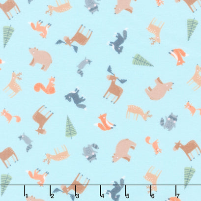 Cozy Forest Comfort Flannel - Cozy Forest Animals Sky Blue Yardage