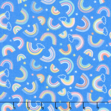 Twinkle Comfort Flannel - Dreamy Rainbows Flan Royal Blue Yardage