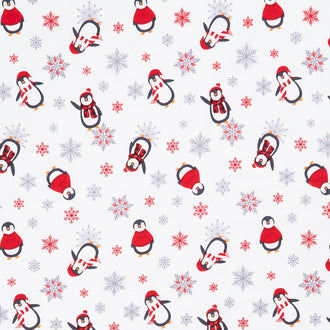 Winter Comfort Flannel - Playful Penguins Flannel White Yardage