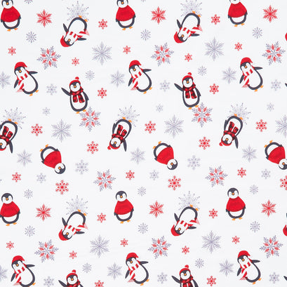 Winter Comfort Flannel - Playful Penguins Flannel White Yardage