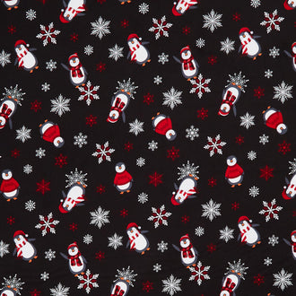 Winter Comfort Flannel - Playful Penguins Flannel Black Yardage