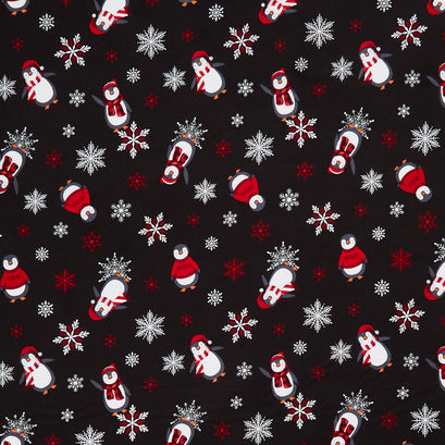 Winter Comfort Flannel - Playful Penguins Flannel Black Yardage