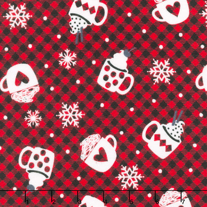 Winter Comfort Flannel - Snowy Cocoa Flannel Black/Red Yardage