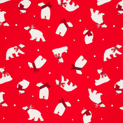 Winter Comfort Flannel - Polar Bear Fun Flannel Red Yardage