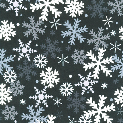 Winter Wonders Comfort Flannel - Winter Snowflakes Black Yardage