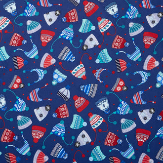Winter Wonders Comfort Flannel - Cozy Hats Navy Yardage