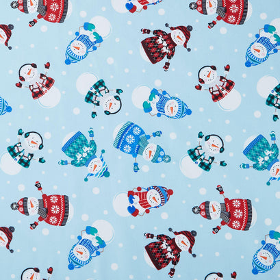Winter Wonders Comfort Flannel - Happy Snowmen Light Blue Yardage