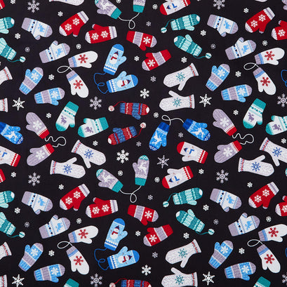 Winter Wonders Comfort Flannel - Cozy Mittens Black Yardage