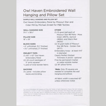 Missouri Star Embroidery Panel - Owl Haven