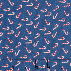 Christmas In Quilt Town - Candy Canes Tossed Navy Yardage