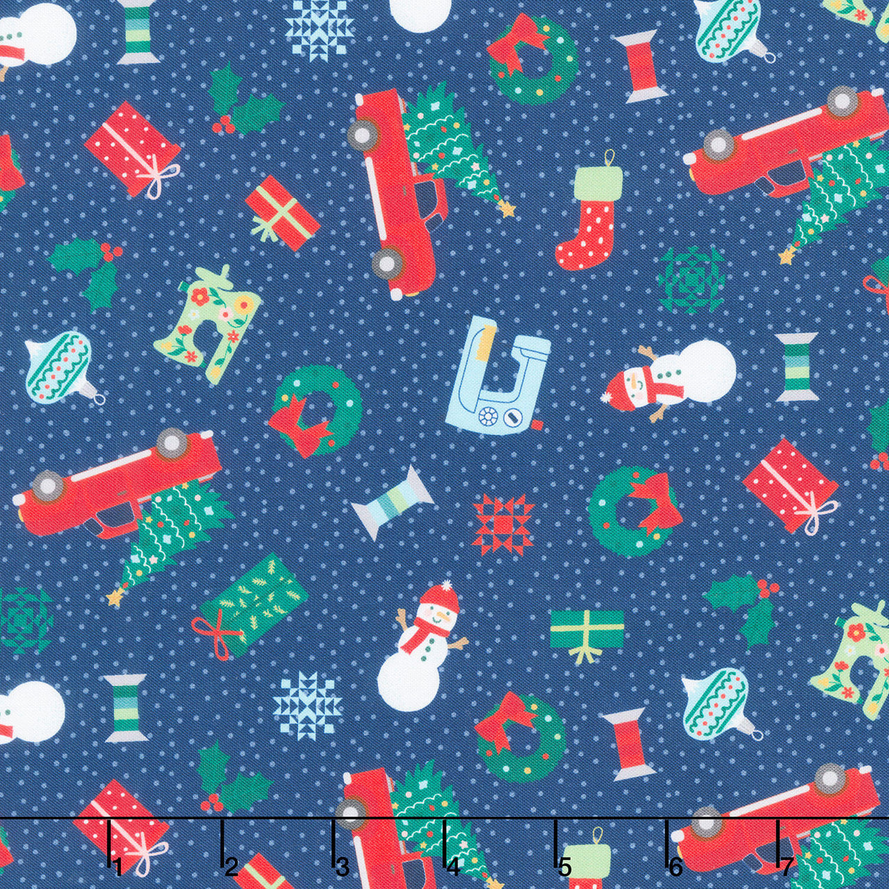 Christmas In Quilt Town - Christmas Tossed Motifs Navy Yardage