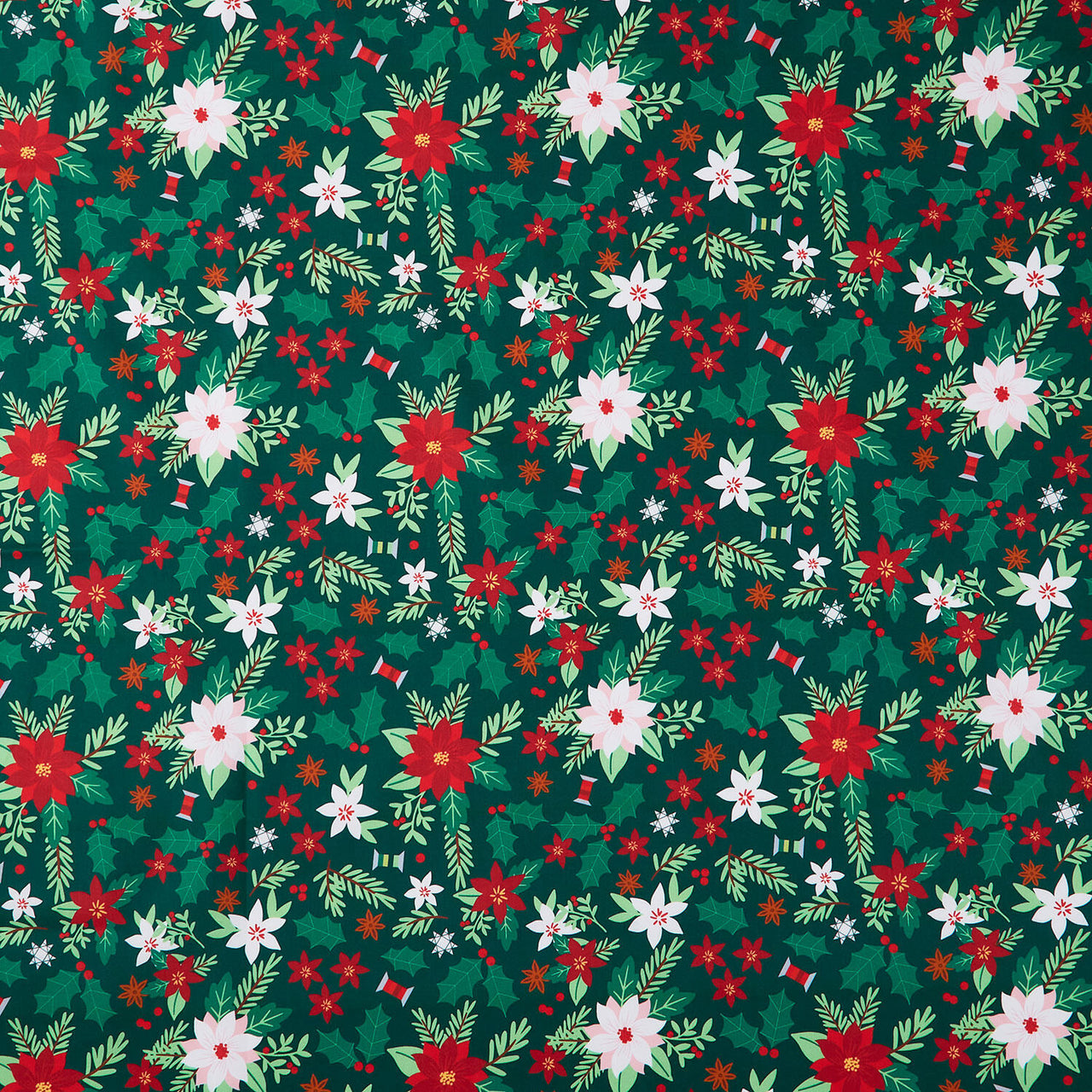 Christmas In Quilt Town - Poinsettia Tossed Green Yardage