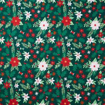 Christmas In Quilt Town - Poinsettia Tossed Green 110" Wide Backing