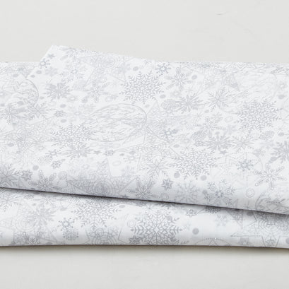 We Love Christmas - Snow Crystal White/Silver 2 Yard Cut