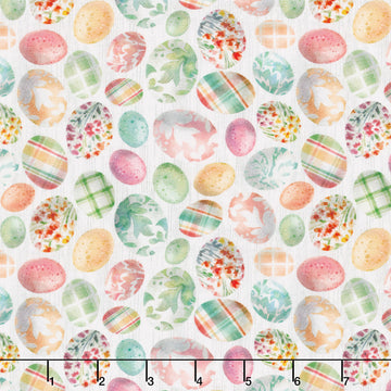 Easter Wishes - Easter Eggs White Yardage
