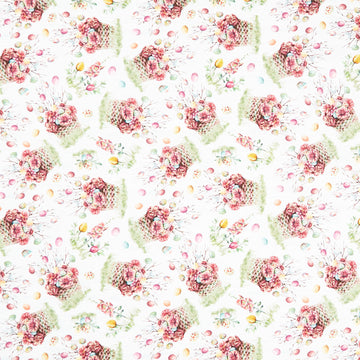 Easter Wishes - Floral Easter Baskets White Yardage