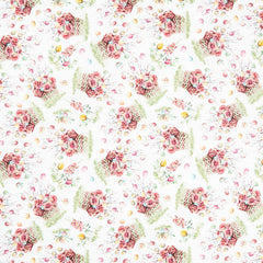 Easter Wishes - Floral Easter Baskets White Yardage