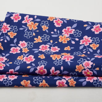 Walking on Sunshine - Medium Flowers Blue 2 Yard Cut